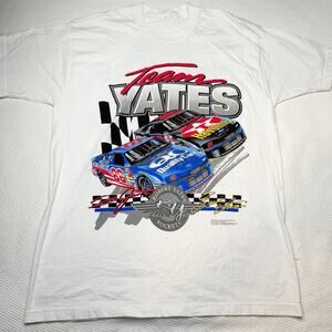 Vintage 90s Y2K Robert Yates NASCAR JERZEES white Graphic T-Shirt Mens Large